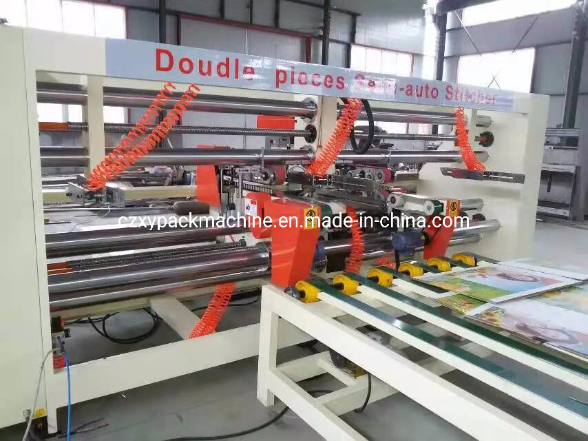 Double Servo Double Head Colorful Box Stitching Machine with Conveyor